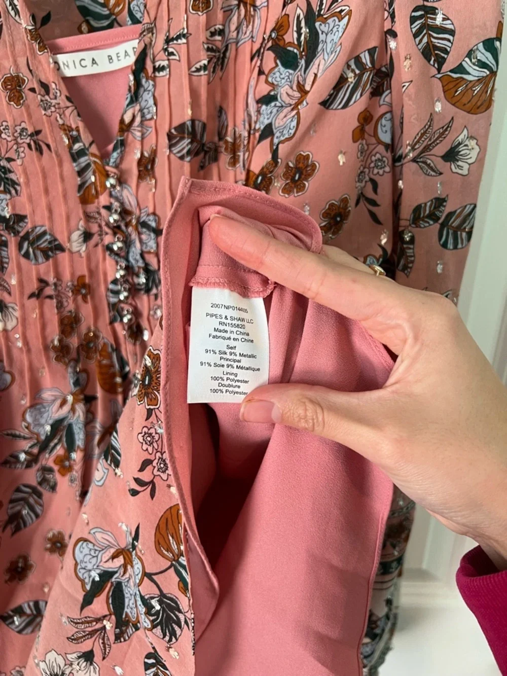 Veronica Beard Lowell Floral-print Silk-blend Georgette Blouse in Mauve Multi - Picture 8 of 9